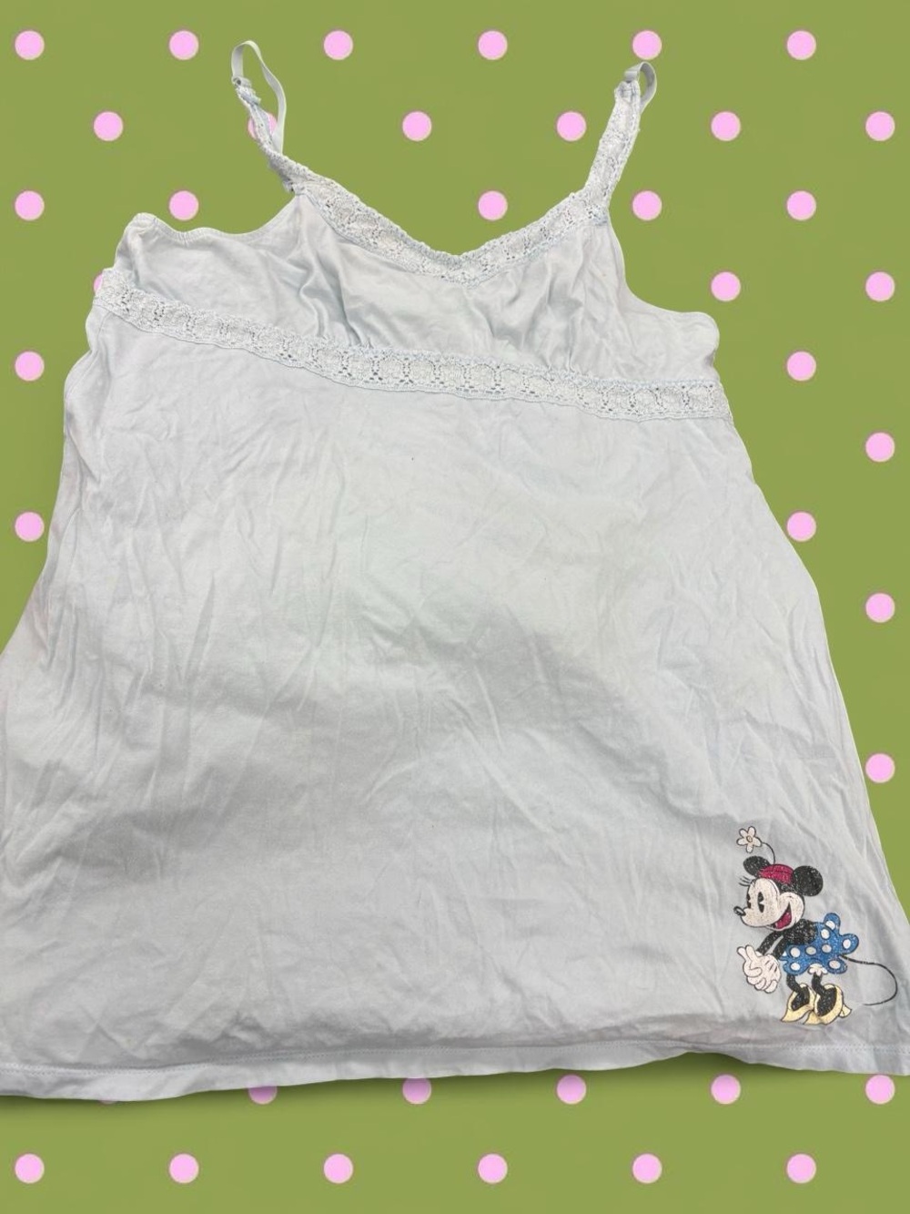 White/Blue Lace-Trim Sleep Chemise with Minnie Mouse Accent